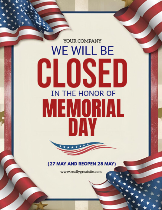 Memorial Day Closed Flyer Template | PosterMyWall