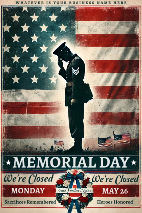 Memorial Day Closed Sign Poster template