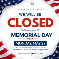 Memorial Day Closed Sign Template | We Will Be Closed May 27 Business Notice | Holiday Closure Flye Kwadrat (1:1)