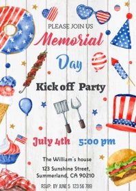 Memorial Day  Kick off Party Invitation A6 template