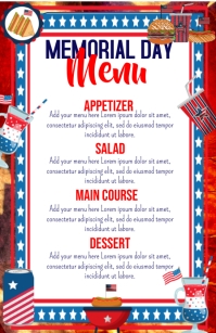 memorial day menu card,memorial day menu Demi-page de format Wide template