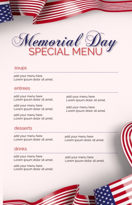 Memorial Day Menu Template PosterMyWall