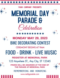 Memorial Day parade poster template. Folheto (US Letter)