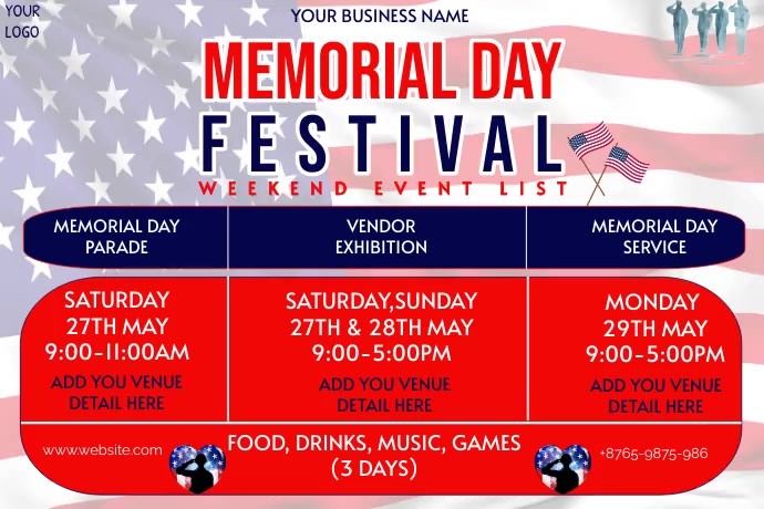 memorial day weekend event list poster Template | PosterMyWall