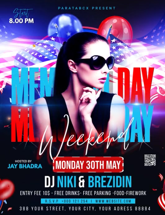 Memorial Day Weekend Party Flyer Folheto (US Letter) template