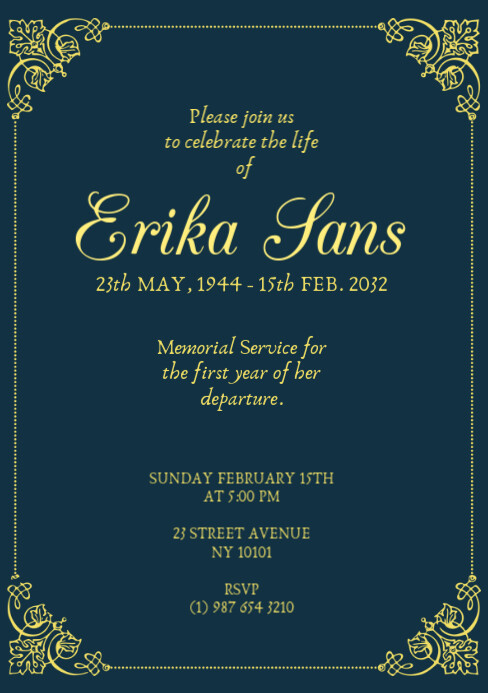 Memorial service death anniversary card A5 template