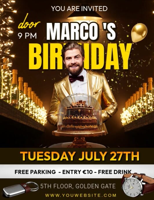 men’s birthday party invitation Pamflet (VSA Brief) template