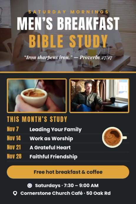 Bible Study Color Men's Breakfast Bible Study Template | PosterMyWall