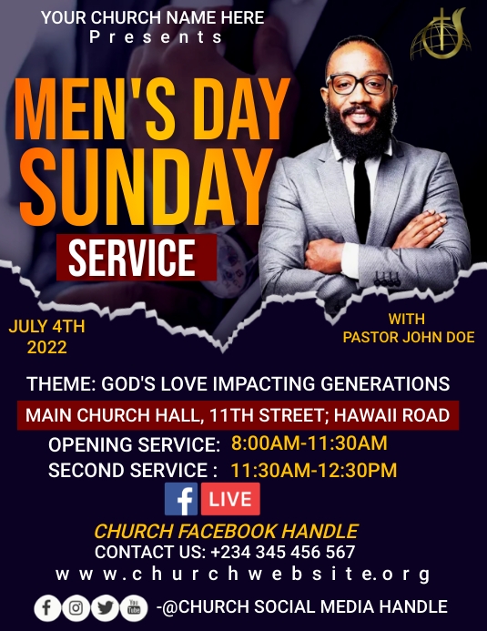 men's day sunday service Flyer (US Letter) template