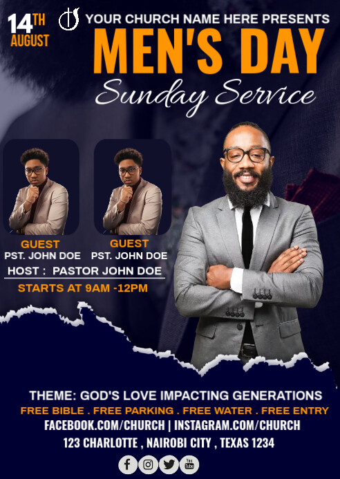 men's day sunday service A6 template