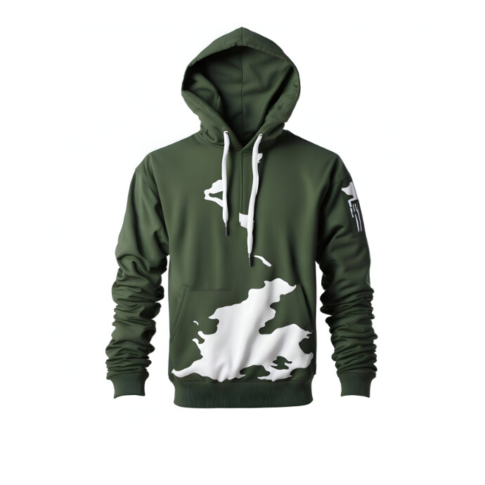 Men green long sleeves drawing hoodies, pocke Logo template
