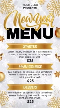 menu, new year menu, new year eve menu Digital Display (9:16) template