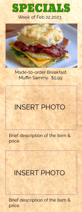 Menu, Insert Letter pół strony template