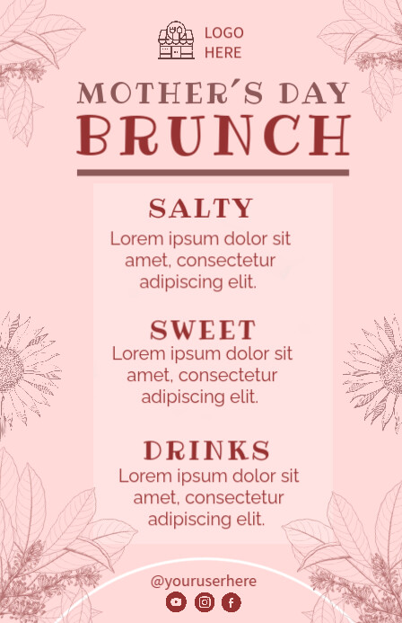 Menu Brunch Mother´s Day Szeroki pół strony template