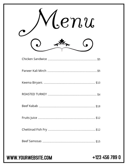 Menu card Flyer (US Letter) template