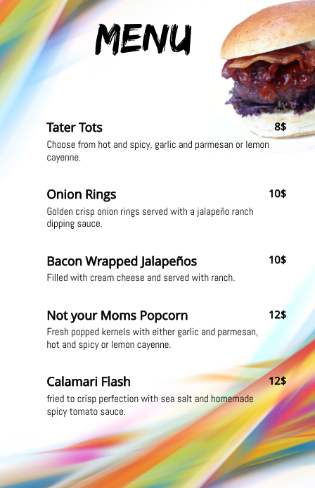 Rainbow Background Burger Menu Design ความกว้างแบบครึ่งหน้า template