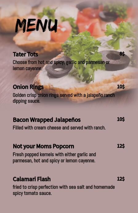 Menu card template Полстраницы широкого формата
