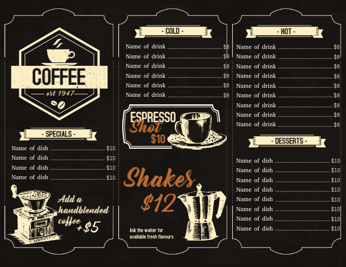 Menu design for coffee house 传单(美国信函) template