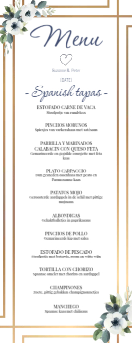 Fancy tapas Wedding Menu Template Beautiful White Door Hanger