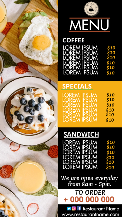 Black and Yellow Breakfast Digital Menu Display template