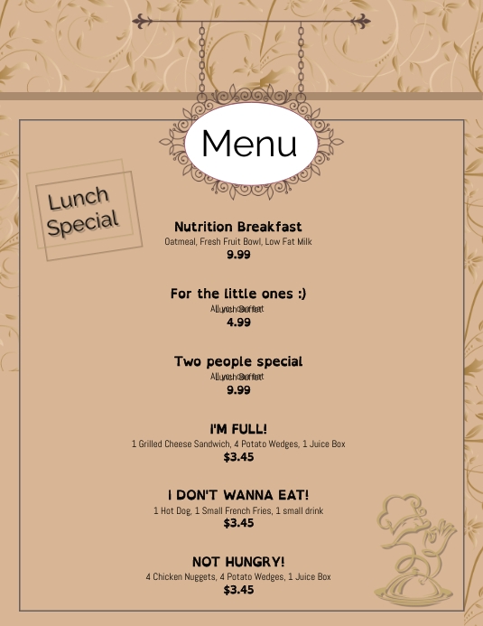 Menu Flyer (US Letter) template