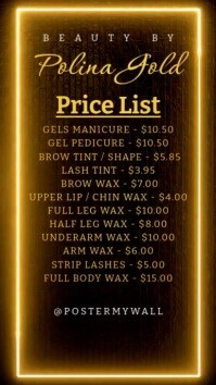 Menu Gold Neon Lights Price List Instagram Stories template