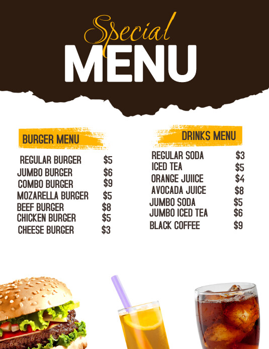 Menu flyer template Ulotka (US Letter)