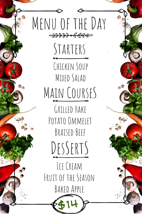 Menu of the Day Printable Menu Template | PosterMyWall