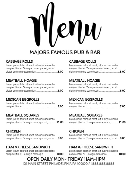 Create A Free Bar Menu | PosterMyWall