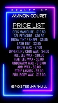 Menu Purple Price List Instagram Stories Neon template