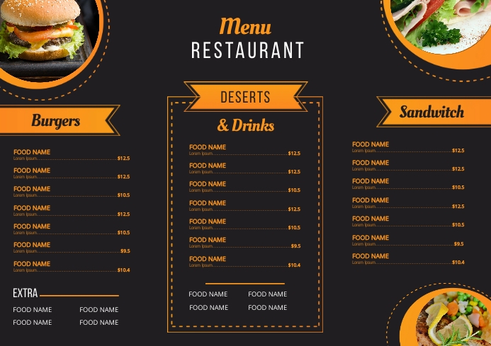 Menu Restaurant Design Template A4