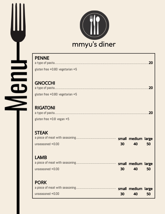 Menu Side Flyer (US Letter) template