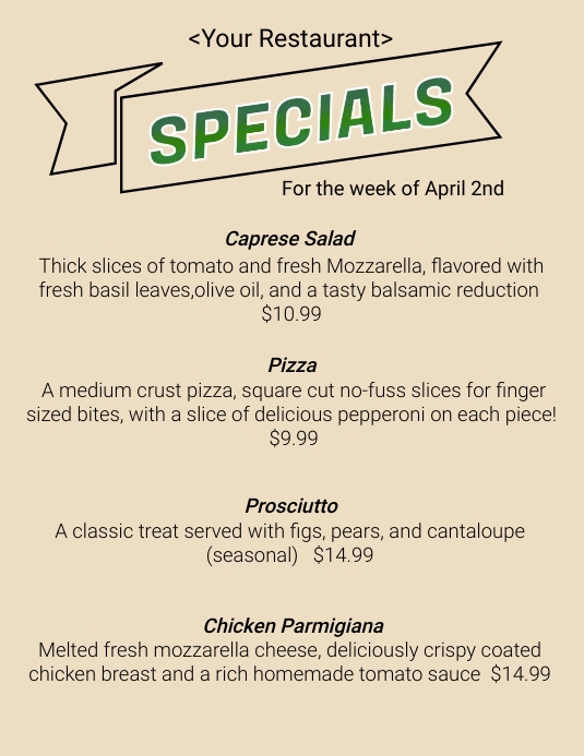 Menu Specials Flyer (US Letter) template