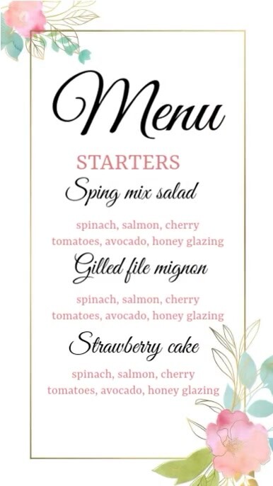 Menu Starters Rolka Instagram template