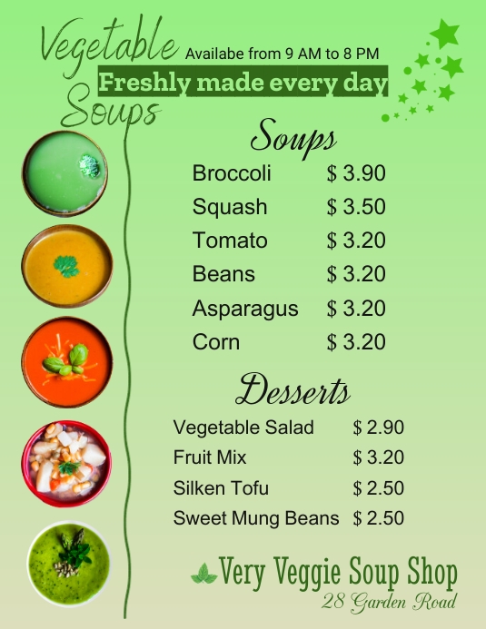 menu template Flyer (US Letter)