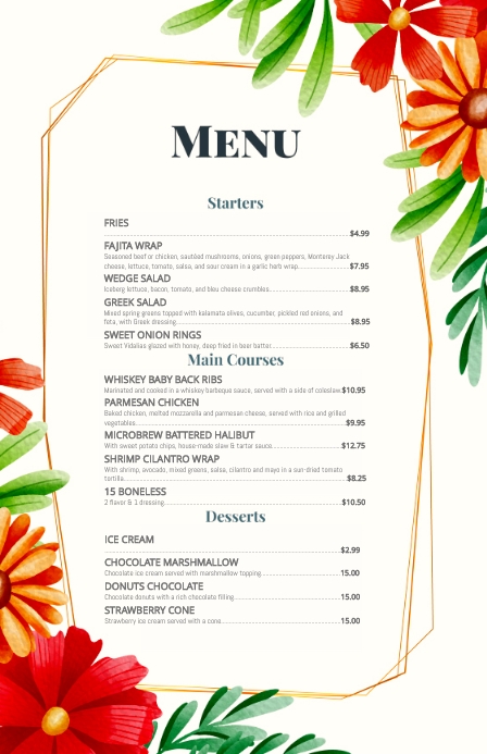 Menu Template Tabloid