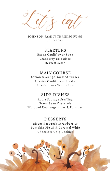 Menu Template Half Page Wide