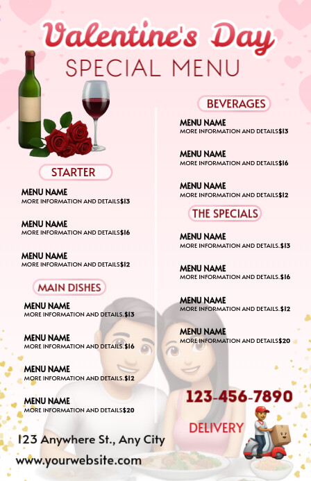 Menu Valentine's Day Romantic Date Template PosterMyWall Menu Valentine's Day Romantic Date Template PosterMyWall
