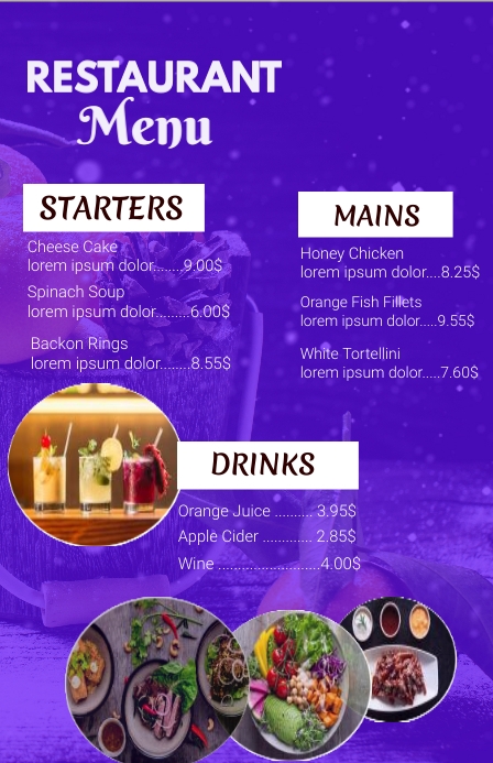 Menus Tabloid template