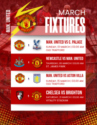 Merah Manchester United March Fixtures Pamflet Flyer (US Letter) template