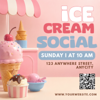 Merah Muda Ceria Ice Cream Social Event Pos Instagram Instagram-bericht template