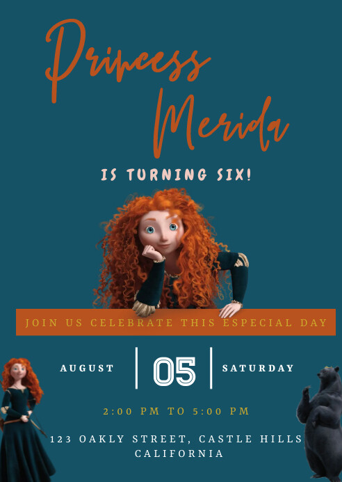 Merida Birthday Invitation A6 template