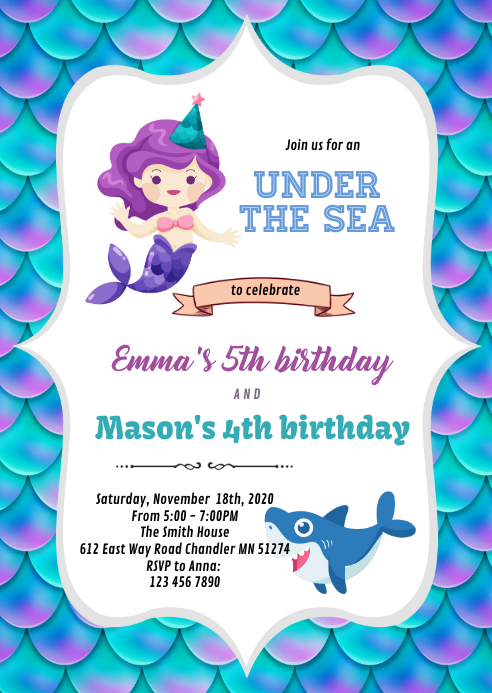 Modele Invitation D Anniversaire De Sirene Et De Requin Postermywall Modele Invitation D Anniversaire De Sirene Et De Requin Postermywall