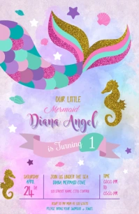mermaid Birthday Invitation template Wide Setengah Halaman