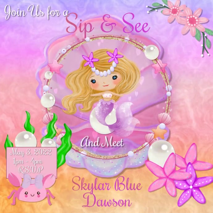 Mermaid Sip & See Blonde Square (1:1) template