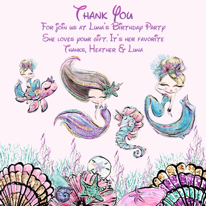mermaid-thank-you-card-template-postermywall for Free Printable Mermaid Thank You Tags Printable Mermaid Thank You Card Template | PosterMyWall for Free Printable Mermaid Thank You Tags Printable