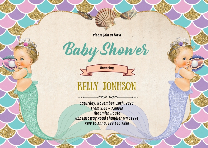 Mermaid Twins Baby Shower Invitation Template Postermywall Mermaid Twins Baby Shower Invitation Template Postermywall