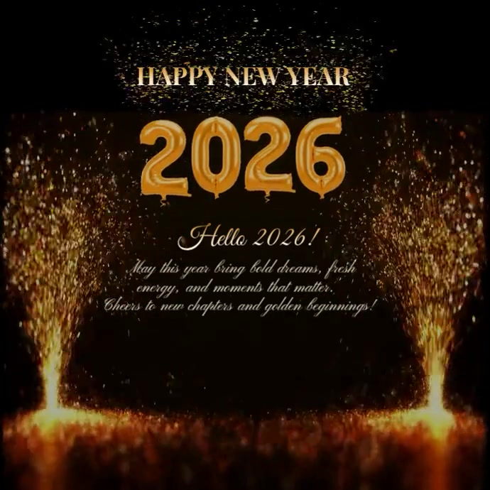 Premium animated video template, featuring golden balloons and dynamic sparklers for New Year's msg Kvadrat (1:1)