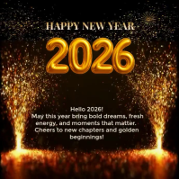 Premium animated video template, featuring golden balloons and dynamic sparklers for New Year's msg Square (1:1)