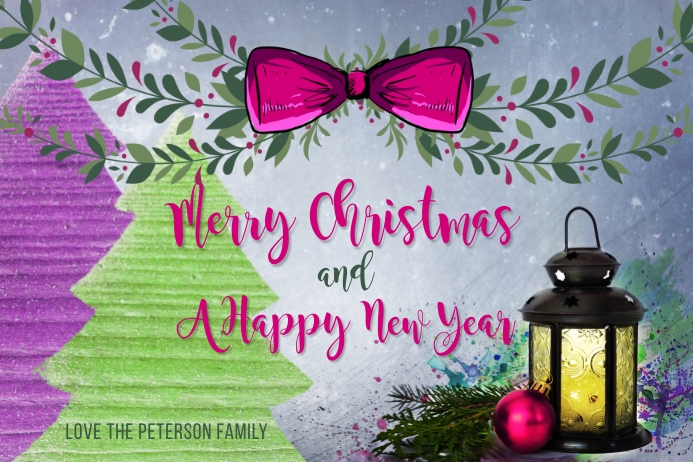 Merry Christmas & A Happy New Year Card Etykieta template